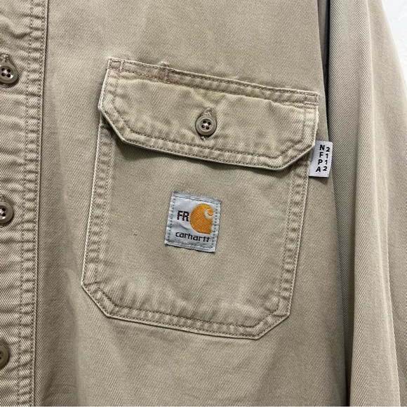 Carhartt FRS160 Flame-Resistant Long Sleeve Twill Pocket Shirt Khaki Size 2XL - Picture 3 of 6